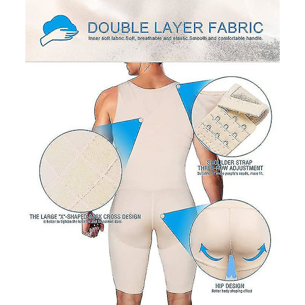 Herr Shapewear, Bodysuit Full Body Shaper, Kompressionsformande Kostym Andningsbar (4XL Hudfärg)