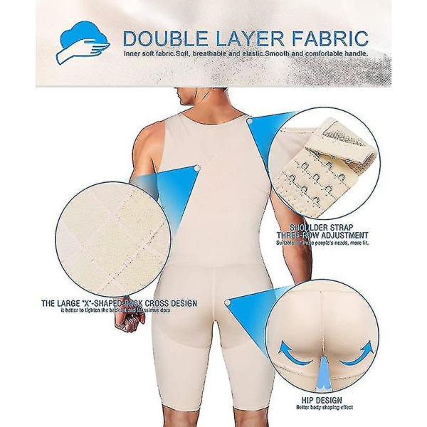 Shapewear för män, bodysuit Helkroppsformare, kompressionsbantningsdräkt Andas（L Hudfärg）