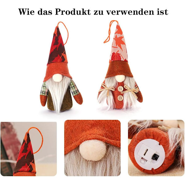 Set med 2 höstdekorativa leprechaunfigurer med LED-ljus, Fal