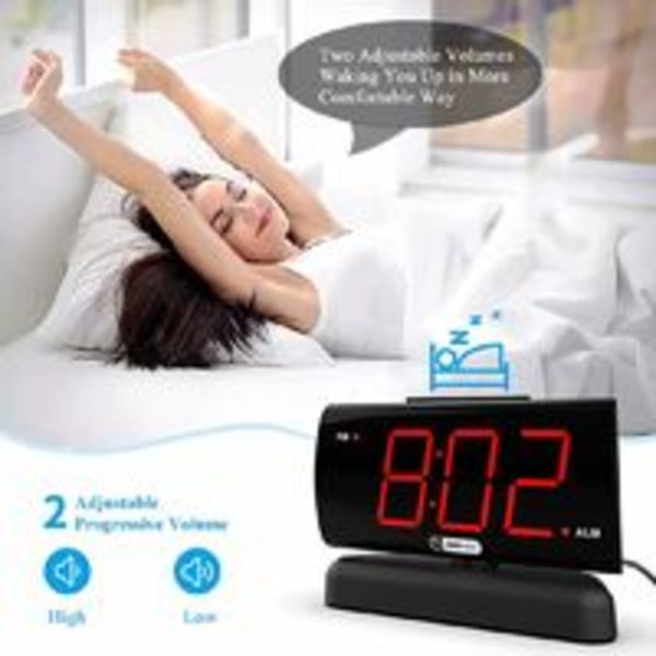Digital väckarklocka med vridbar bas, röd LED-display, stora siffror