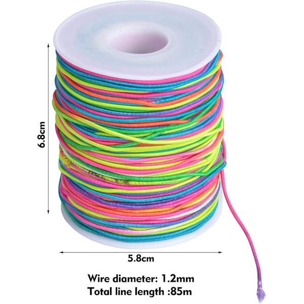 1,2 mm 85 m färgglad elastisk sladd, pärlsladd, regnbågsfärgad stretchsladd, elastisk tråd, smyckestillverkningssladd, stretchtrådrep, rund elastisk