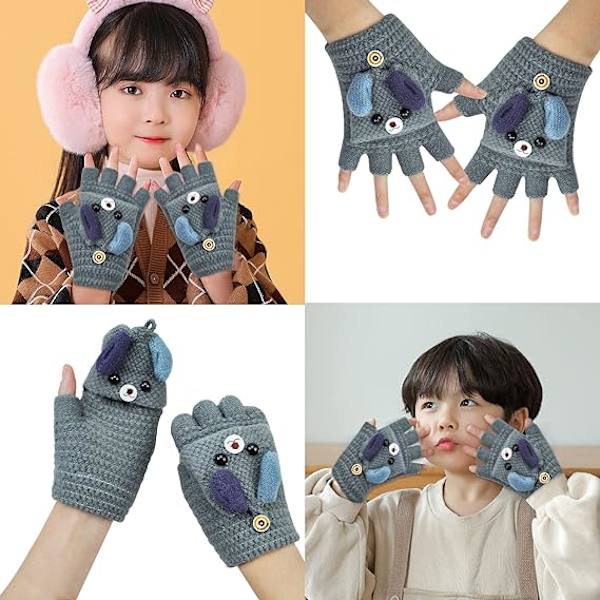 2 par vinterhandskar Barnvantar Stickade Vantar 5 Fingrar W