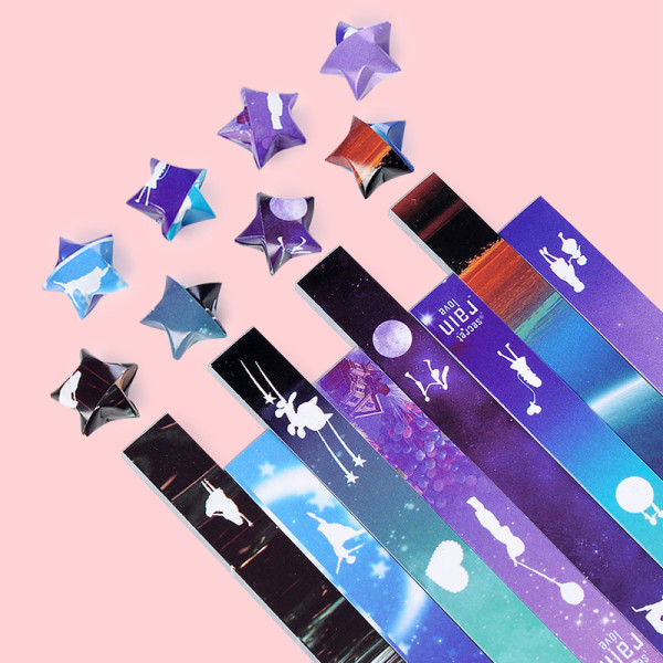 Måne Stjärnhimmel Pentagram Origami Stjärnor Papper och Ljus Stjärnhimmel Papper Set 540 Ark Stjärngradient Stil