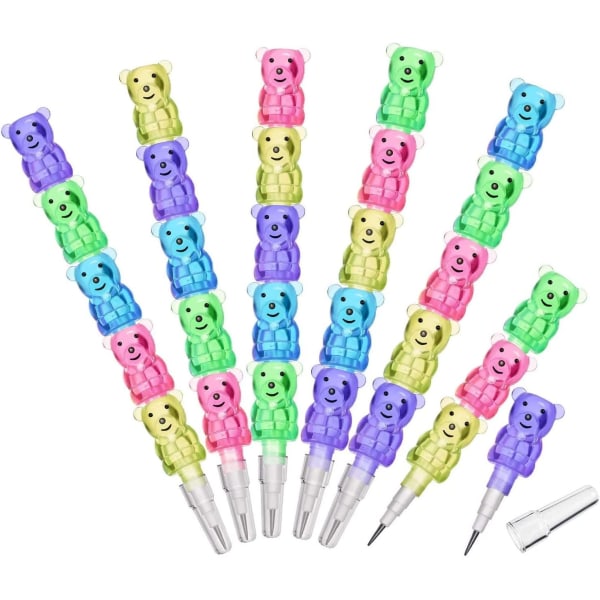 Packa stapelbara färgpennor i plast med björndesigner för barn