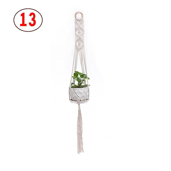 2 stk. Macrame planteophæng  Hvid håndlavet bomuldsreb indendørs udendørs hængende plantepotte（13）