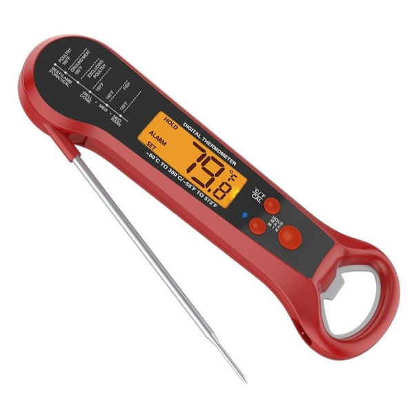 Direkt avläsbar kötttermometer för matlagning, snabb och exakt digital termometer med bakgrundsbelysning, kalibrerad, hopfällbar sond
