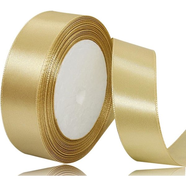 Guld satinbånd 25 mm x 22 m - Dekorativt bånd til bryllup,