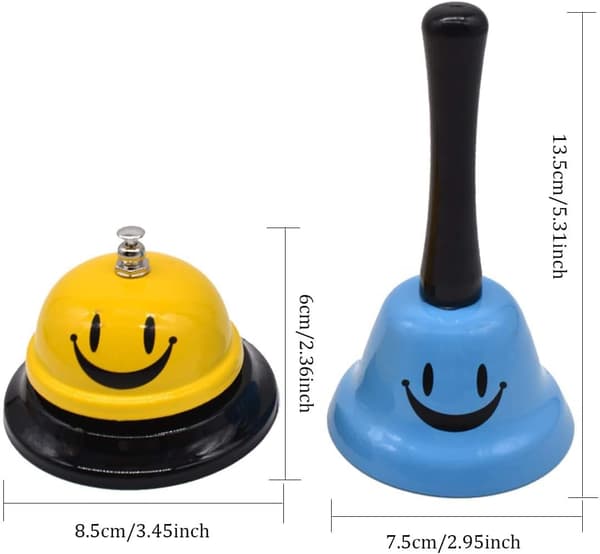 Set med 3 serviceklockor, ringklockor bordsringklocka diskklocka ring B