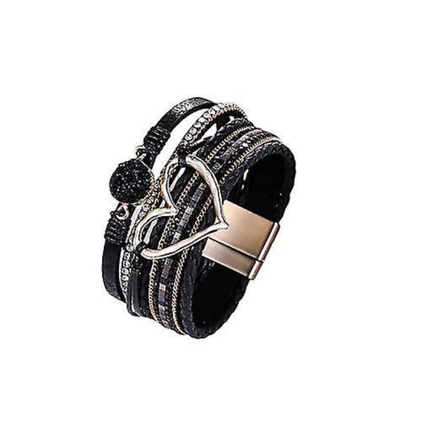 Love Woven Armband Bohemian Multi Layer Armband Läderarmband Svart