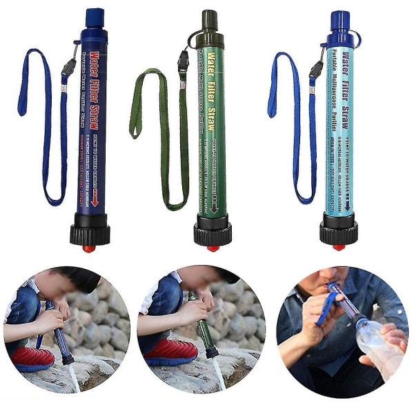 Personligt vattenfilter, 2000 l bärbart sugrör för vattenrening, utomhusöverlevnad vattenfiltreringssats blå