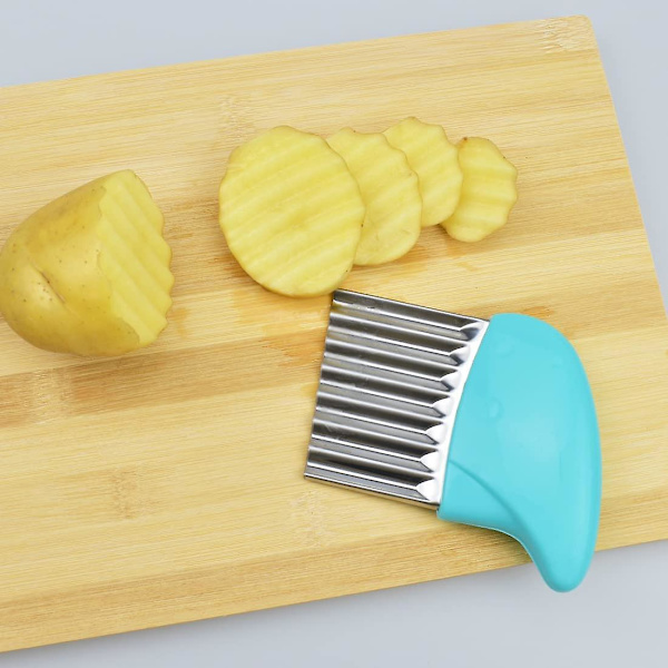 Kartoffel Chipper Rustfrit Stål Bølget Blad Chips Cutter Crinkle Slicer Grøntsagshakker Blå