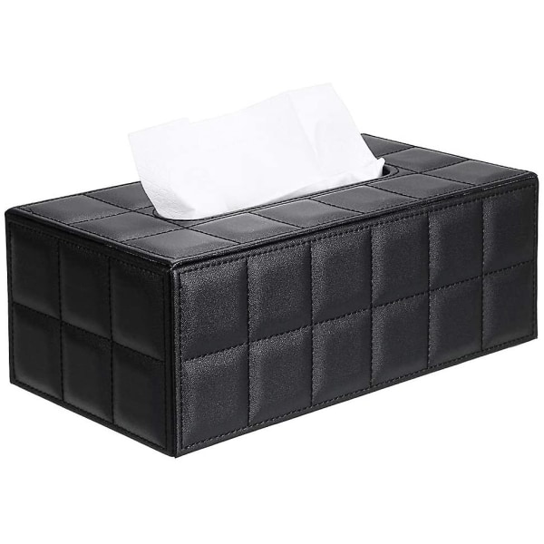 Pu Läder Hushållskontor Rektangulär silkespappershållare Box Cover Case(svart)