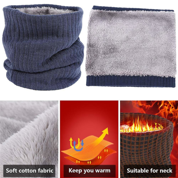 Fleece Halsvarmer Termisk Snoods Unisex Tyk Vinter Koldt Vejr Strikket Cirkel Halstørklæde Til Cykling Motocykel Sport（Blå）