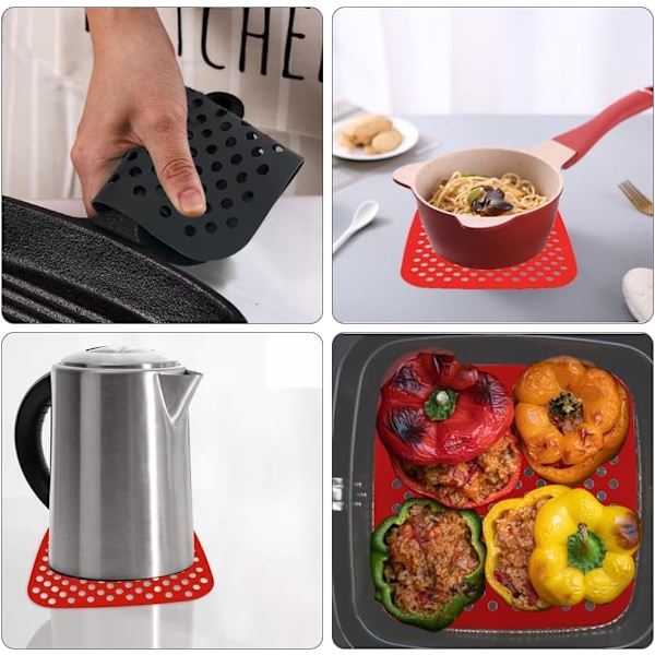 4-pak 8,5\" Airfryer Silikon Bagemåtter (Rød + Sort)