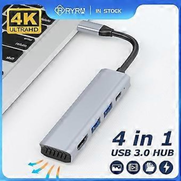 RYRA 4-i-1 USB 3.0 Type-C Hub til HDMI Adapter 4K PD100W USB C Hub 3.0 til MacBook