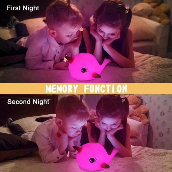 Narwhal nattlampa för barn - 7-färgad nattlampa med timer
