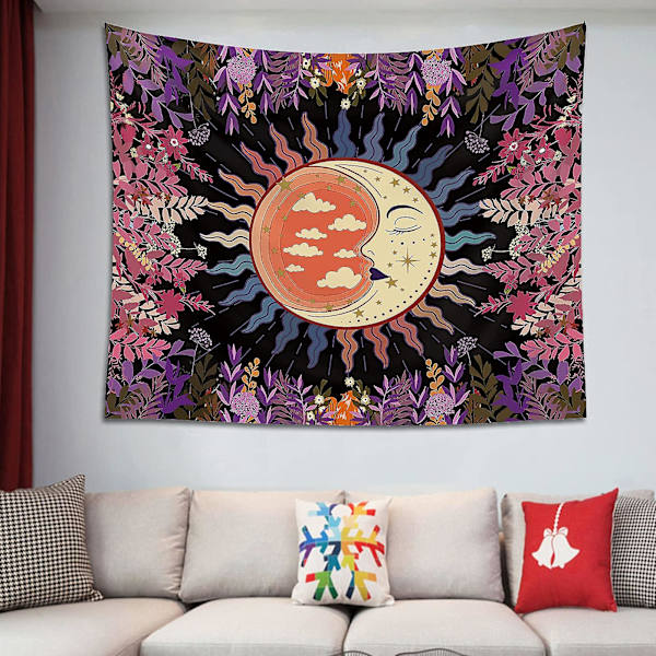 Månehave Gobelin, Blomster Mandala Gobelin Vægophæng Psykedelisk Drømme/sovende Måne Gobelin Til Soveværelse（130*150CM）