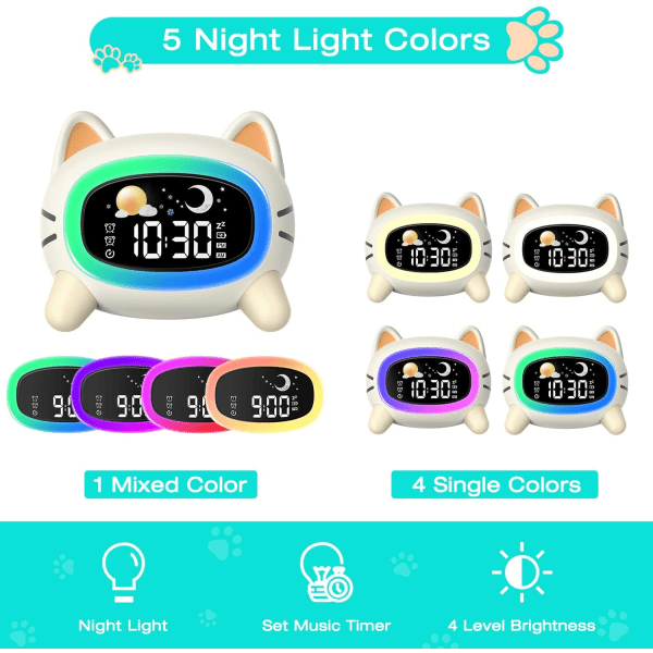 1pc cat alarm clock children's alarm clock education day and nigh