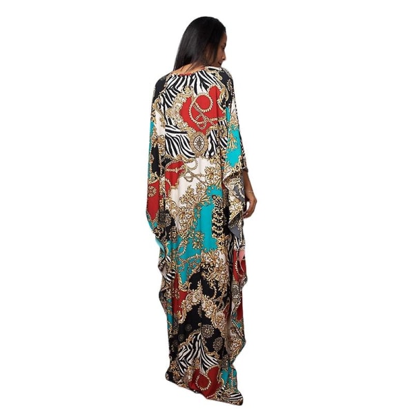 Kvinnors tryckta maxiklänning fladdermusärm strandklänning plus size solklänning strandkläder kaftan överdrag Dn0522