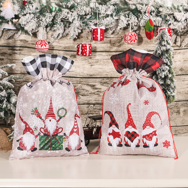 2Pcs Christmas plaid style gift bag with drawstring, reusable clo