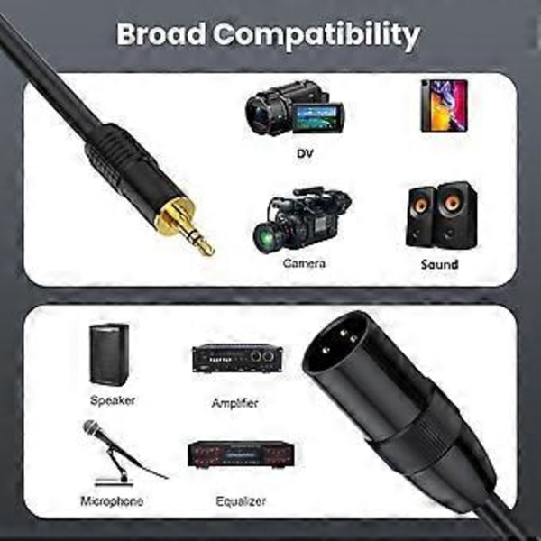 3,5 mm til 3-pin kabel, 3-pin til 3,5 mm ubalanceret Aux mikrofonkabel, 1/8 tomme stereo til 3-pin han-ledning adapter 300cm