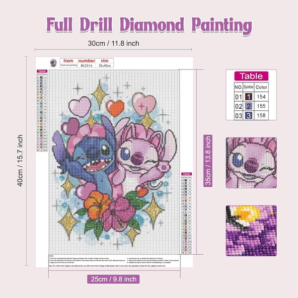 DIY Diamantmalerisett - Rosa og blå Stitch