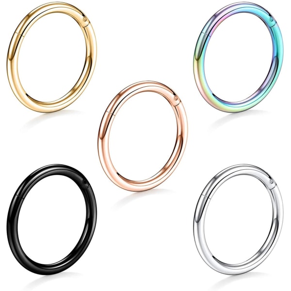 Set med 5 näsringar i rostfritt stål 1,0 mm * 6 mm 5 färger Coola perforeringar