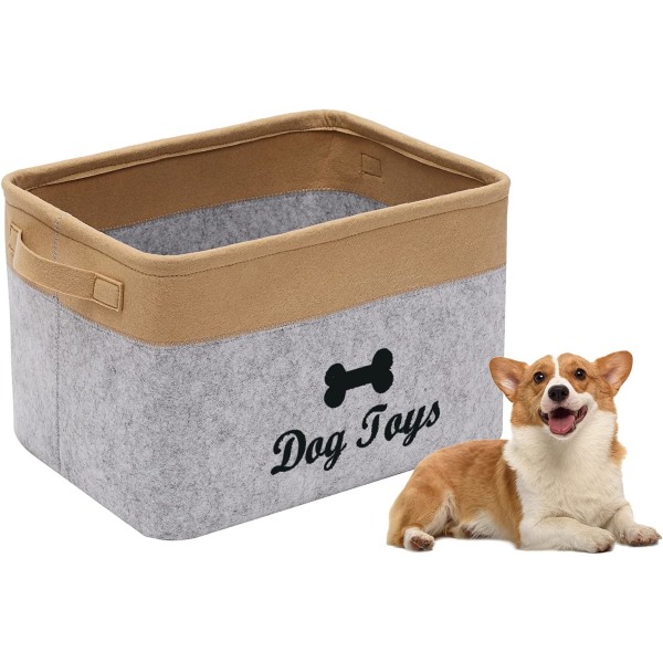 Legetøjsboks til kæledyr i filt med træhåndtag, legetøjsopbevaringsboks, hundelegetøjsbas