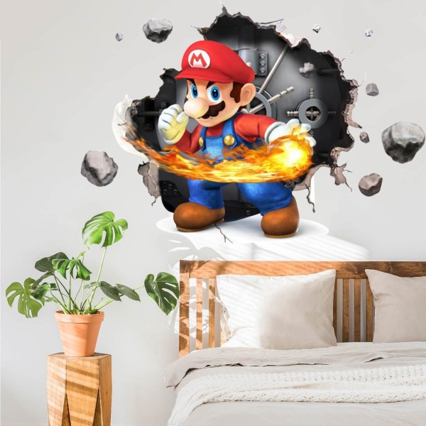 Mario 3D veggklistremerke, tapet, PVC, dekorasjon, 49*34CM