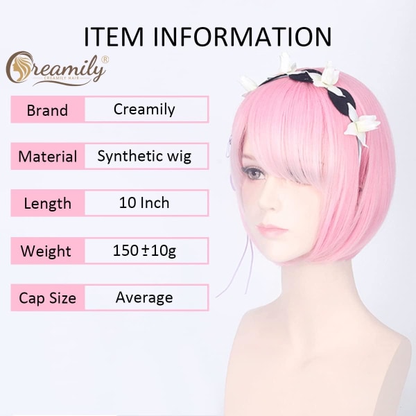 Pink Kort Bob Ram Cosplay Paryk Syntetisk Anime Hår Paryk Zer