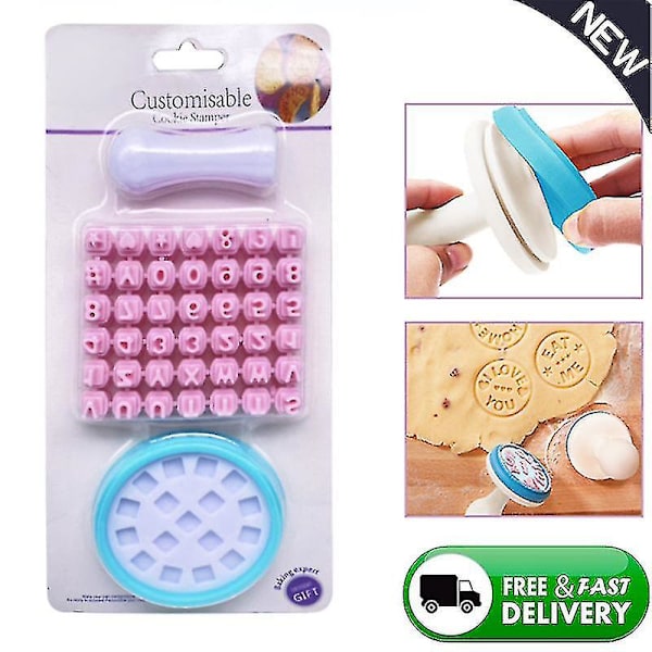Alfabet Bogstav Nummer Cookie Press Stempel Embosser Cutter Fondant Form Kage Bageforme Værktøjer Runde Cutter Stencil Cookies