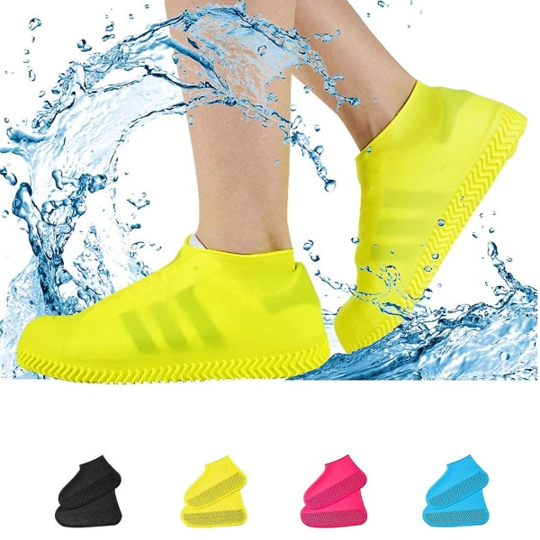 Vattentäta skoöverdrag Halkfria vattentåliga överdragsskor Silikongummi Cover för barn, män, kvinnor（Gul）