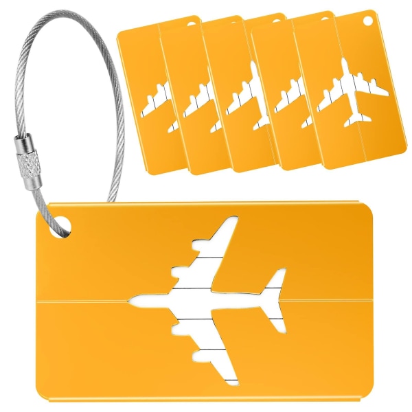 Matkalaukkujen etiketit matkalaukkuille, 6 paketin matkatavaratarrat Alumiiniseoksesta valmistettu matkalaukkulappu teräslenkillä (kulta)