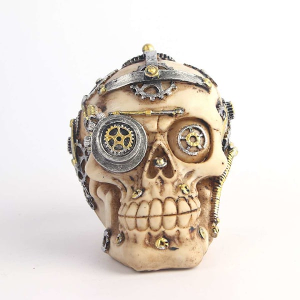 Steampunk Mekanisk Kranie Skulptur i Resin