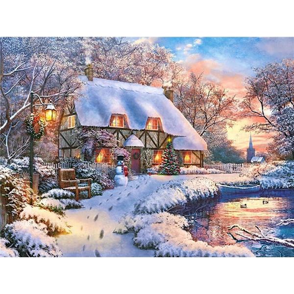 5D (15,7x11,8 tommer) Diamantmaleri Jul Snøscene, Diamant