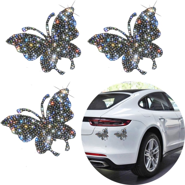 3 stk Crystal Car Stickers, Bling Butterfly Crystal Rhinestone Ca