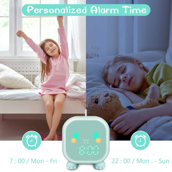(Grønn) Barnealarmklokke, Digital Alarmklokke for Barnerom, C