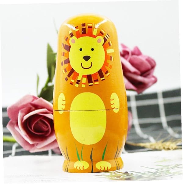 Rysk Matryoshka Tecknad Trä Djur Nesting Dockor Lejon Tiger