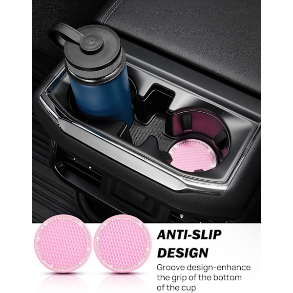 Bilcoaster, 4 universelle anti-slip og stødabsorberende bilcoaster, velegnet til biltilbehør som biler og SUV'er (pink med diamanter)