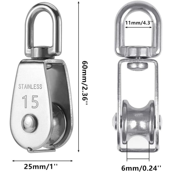 Enkelt remskive til kabel 15MM rustfrit stål, klatreremskive