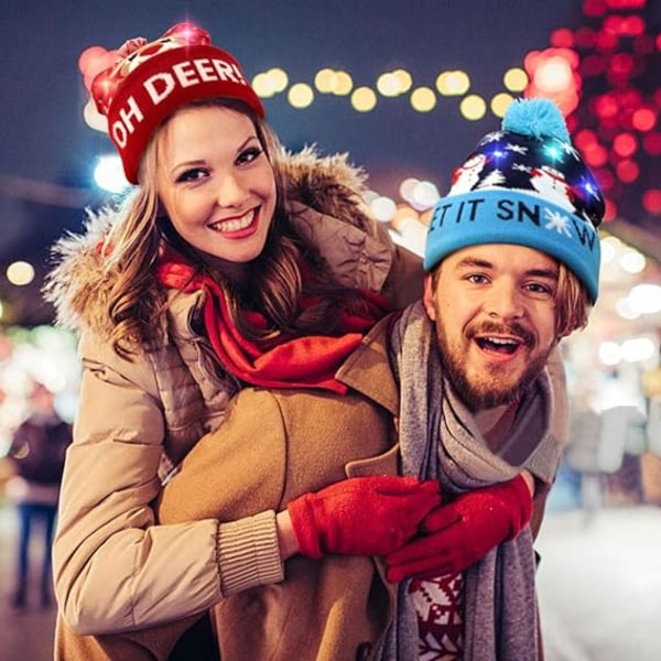 LED Julehat, Unisex Lysende Julehat Strikhat Holi