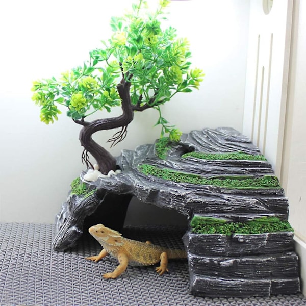 Reptilskydd Terrarium Gömställe Sköldpadda Ramp Plattform Habitat De