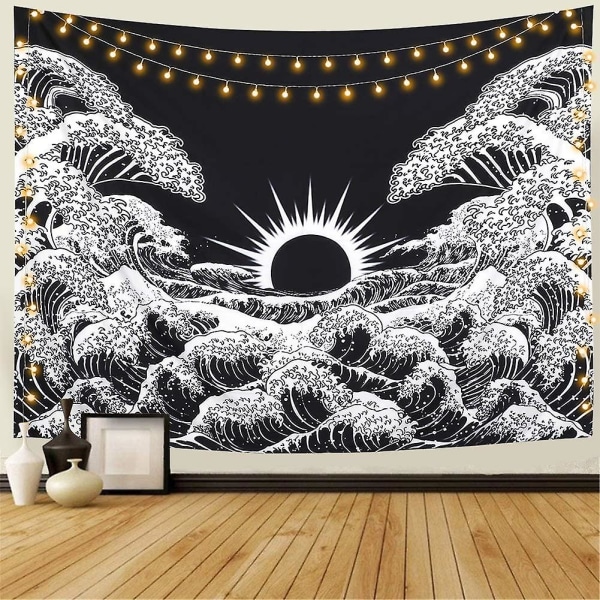 Svartvit Ocean Tapestry Väggbonad för Vardagsrum Sovrum