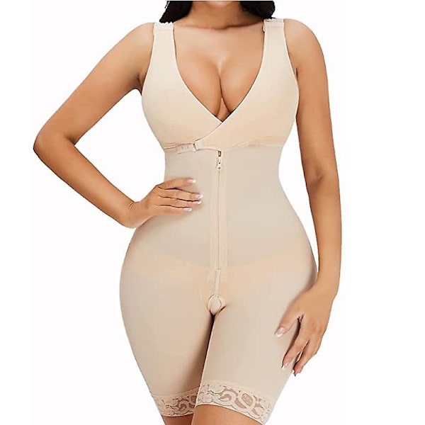 Midjetrener Bodysuit for kvinner Tummy Control Full Body Shaper Open Bust Shapewear Lår Slankere Korsett（4XL Beige）