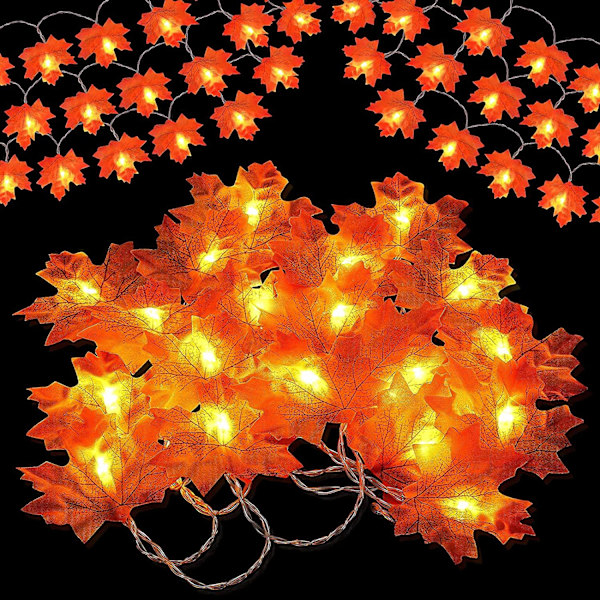 Höstdekor 20ft 40 LED Lönnlöv Höstdekorationer för Hem, Thanksgiving Jul Halloween Ljusslingor, Vattentät Dekor för Hem Inomhus Utomhus