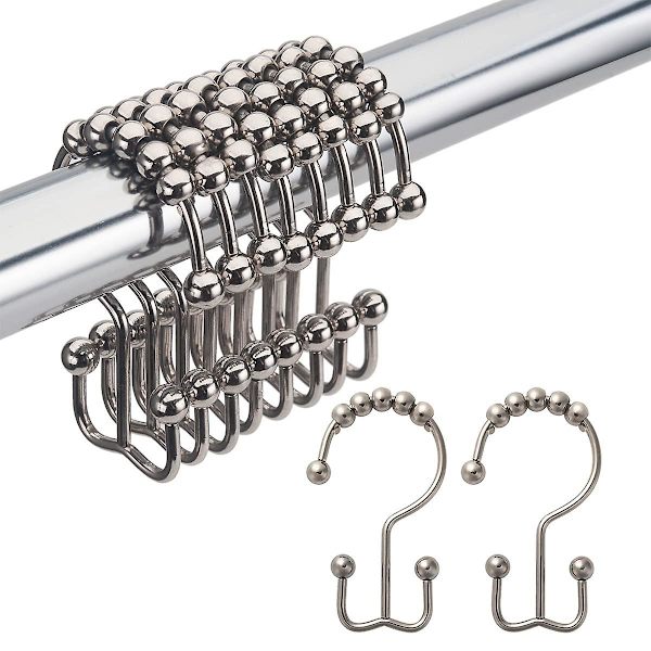 12 stk. bruseforhængskroge, rustfrit metal dobbelt glide brusekroge stænger gardiner nikkel