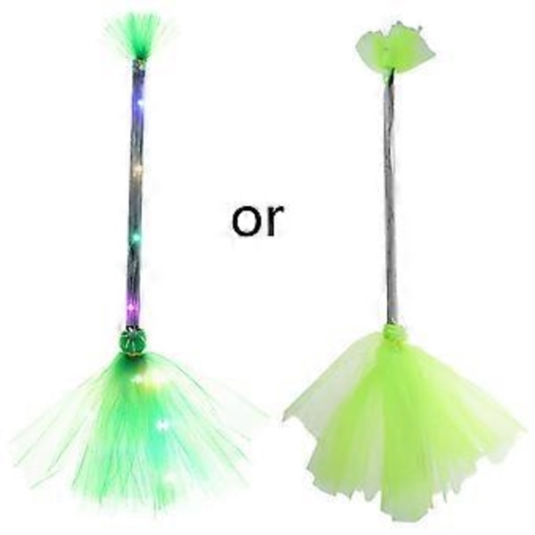 Halloween Fest Heksekost med LED Lys Plast Cosplay Kosteskaft Rekvisitter til Halloween Cosplay Kostume Tilbehør BR08 green