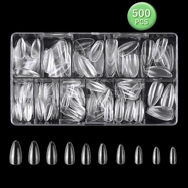500 st mandelformade akryl nagelspetsar lösnaglar spetsar Cover naglar med case