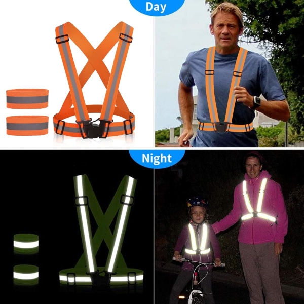 Cykel Reflekterende Vest, 1 Sikkerhedsvest, 2 Sikkerhedsarmbånd, Adju