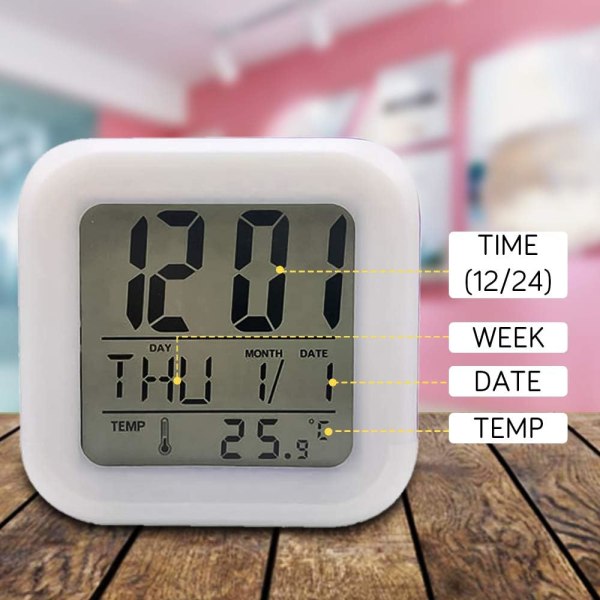 Enhjørning jente digital alarmklokke, kube LED LCD glødende med lys